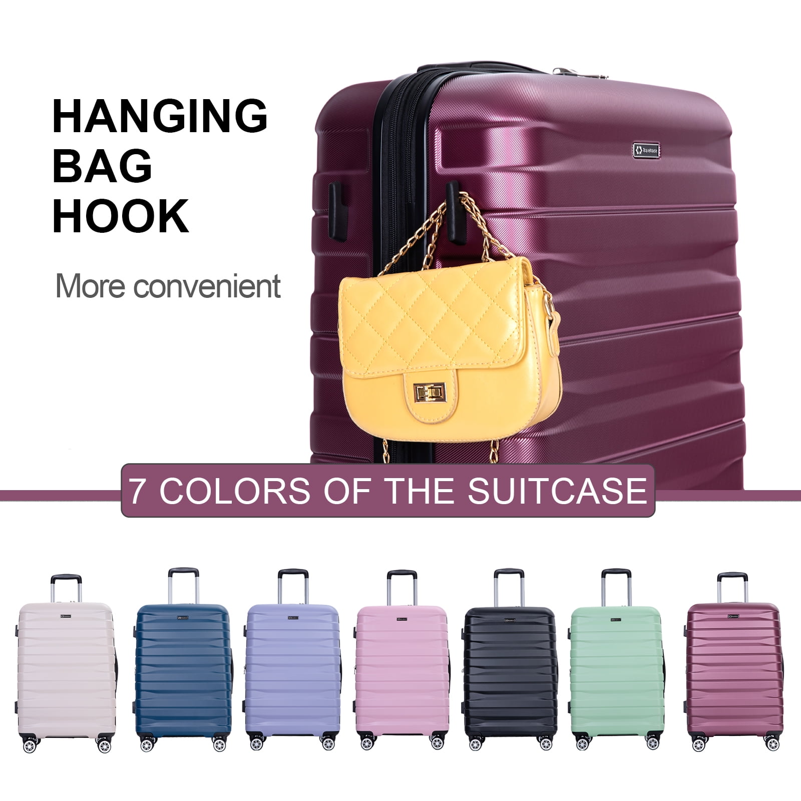 Tripcomp 5-Piece Hardside Luggage Set with Duffel Bag & Spinner Wheels, 20/24/28 Inch Lightweight ABS Suitcases with TSA Lock,Wine Red