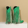 thumbnail image 4 of dmqupv Womens Boots Women High Heel Boots Autumn And Winter Large Size Fashionable Tassel Boots Thick Heel High Tube Comfortable Green 37, 4 of 5