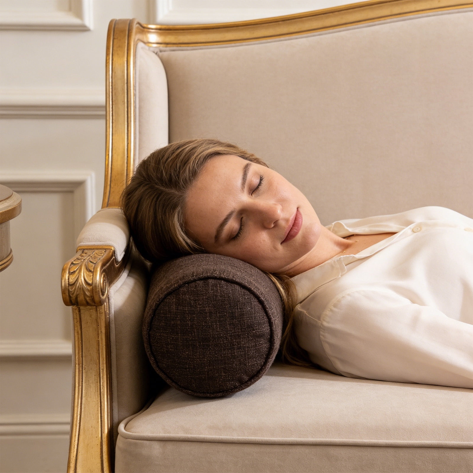 INTONE™ Pillow Votnto 15.75 Inch Cylindrical Linen Neck Pillow, Round Bolster