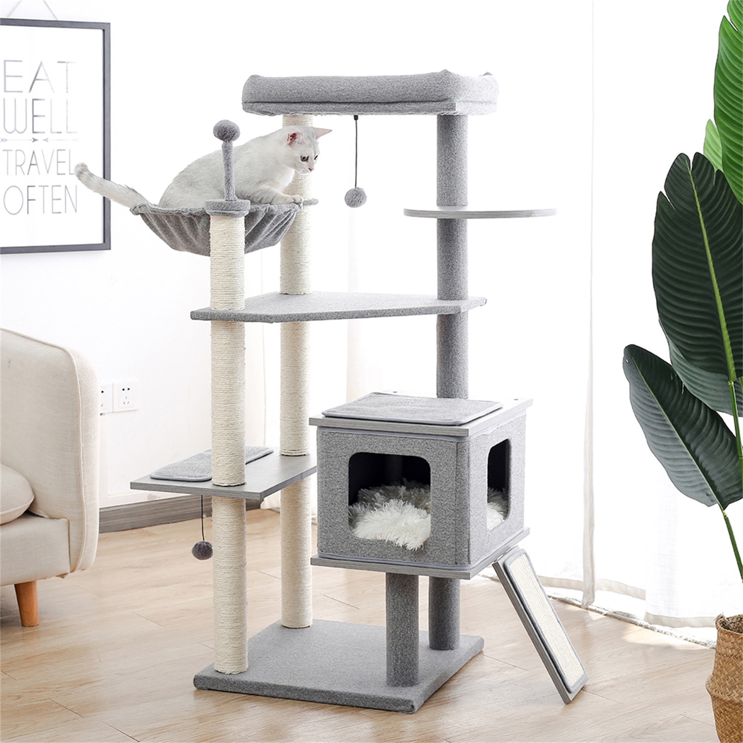 Pefilos 50" Cat Tree Tower for Indoor Cats Multi-Level Cat Condo with Scratching Board Cat Tree House, Gray Pefilos 50" Cat Tree Tower for Indoor Cats Multi-Level Cat Condo with Scratching Board Cat Tree House, Gray