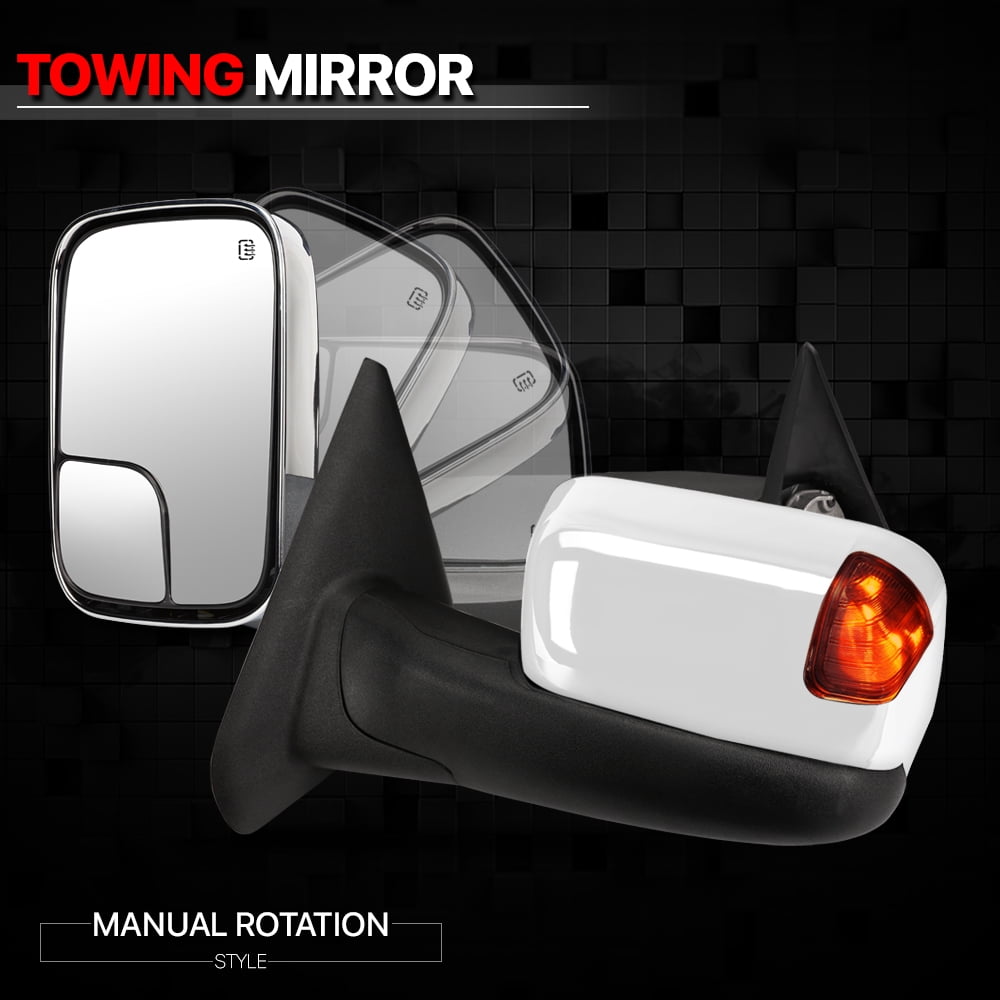 Pair] Chrome Power+Heated Flip Up LED Signal Towing Mirror for 02