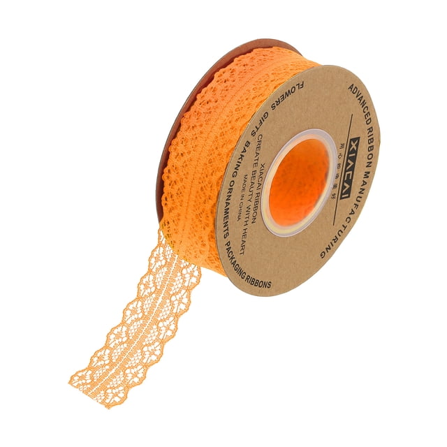 Unique Bargains 1.2 Inch Wide 50 Yard Lace Ribbon Floral Pattern Orange Lace Trim Ribbon for Gift Wrapping, Wedding Decor