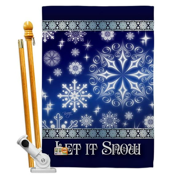 Breeze Decor BD-WT-HS-114076-IP-BO-D-IM09-BD 28 x 40 in. Let it Snow Dream Winter Wonderland Impressions Decorative Vertical Double Sided House Flag Set with Pole Bracket Hardware