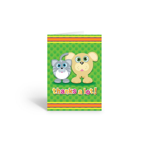 Cute Dog and Cat Thank You Note Card - 10 Cards and Envelopes - B14254