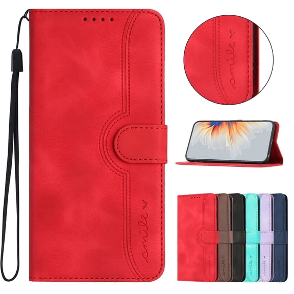 iPhone 16 Case Wallet for Women Men, Premium PU Leather Slim Fit Cards Holders Flip Cover Stand Anti-Scratch Shockproof Stylish Phone Case for Apple iPhone 16, Red