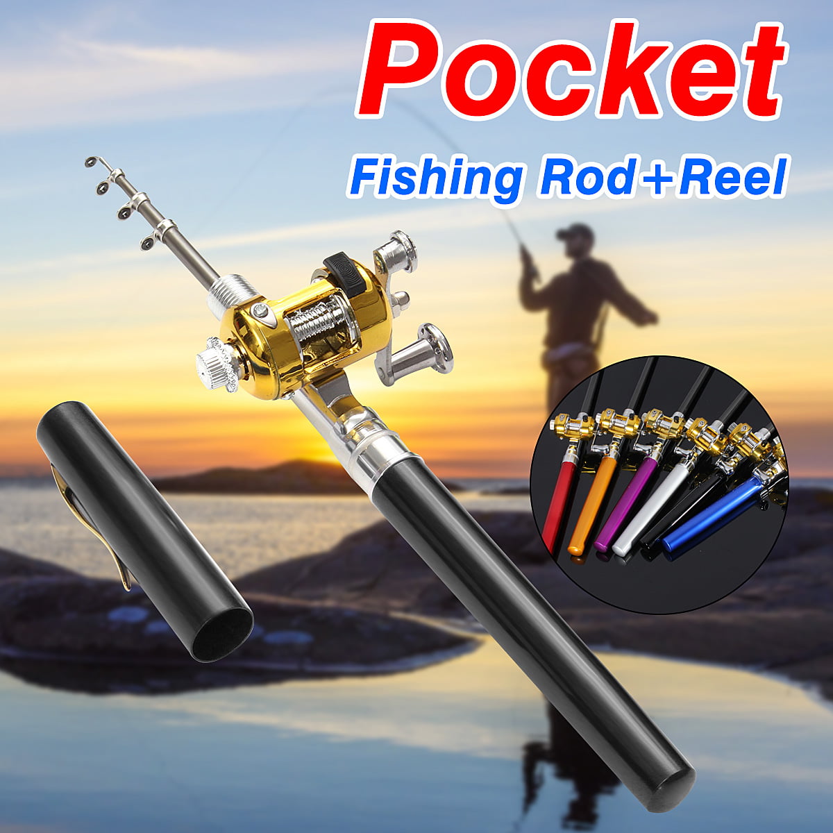 38" Mini Portable Pocket Alloy Fishing Rod Rack Pen Backpack and River Reel 