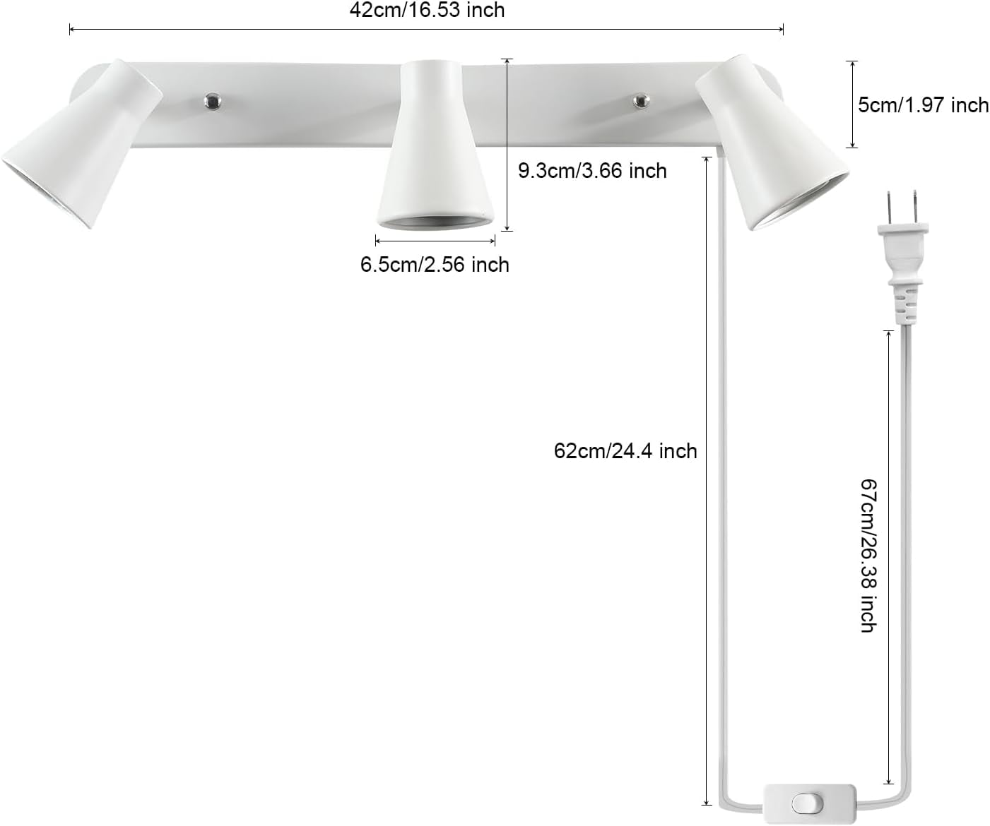 3-Light Track Lighting, White Wall Ceiling Fixture with Rotatable Heads, Bulbs Not Included