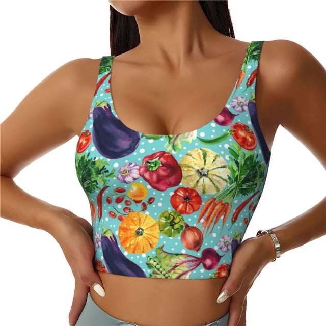 Fotbe Vegetable (2) Sujetador Deportivo Largo sin Aros para Mujer con Almohadillas y Soporte Medio, Transpirable y Absorbente, Camiseta Tipo Chaleco o Tank Top-Medium