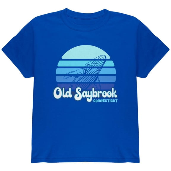 Retro 70's Sunset Old Saybrook Whale Youth T Shirt Royal YLG