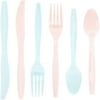 Serves 32 Light Blue and Pink Plastic Silverware, Disposable Cutlery Utensils for Gender Reveal & Baby Shower Party Supplies