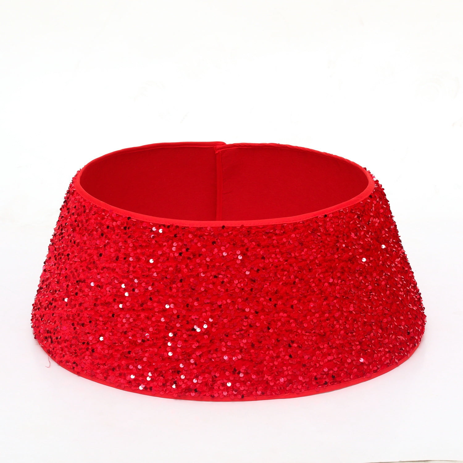 Jupe De Sapin De Noël Rouge à Paillettes 53 Cm - Velours Scintillant Pour Base De Sapin