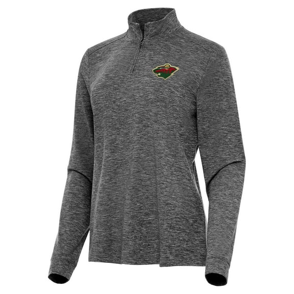 Women's Antigua Heather Black Minnesota Wild Mentor Quarter-Zip Mock Long Sleeve Top