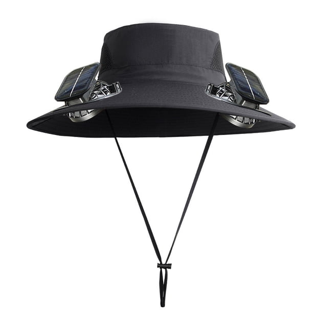 Sombrero de pesca al aire libre con ventilador solar ancho para hombre, sombrero para el sol con ventilador solar, sombreros de pesca con ventilador ajustable de 3 velocidades, sombrero con ventilador