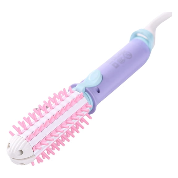 Electric Hair Styler - 2-in-1 Curler & Straightener, Ceramic Hot Brush, Purple - 200°C Constant Temp, Anti-Scald Design, Portable for Travel, Home & Dorm