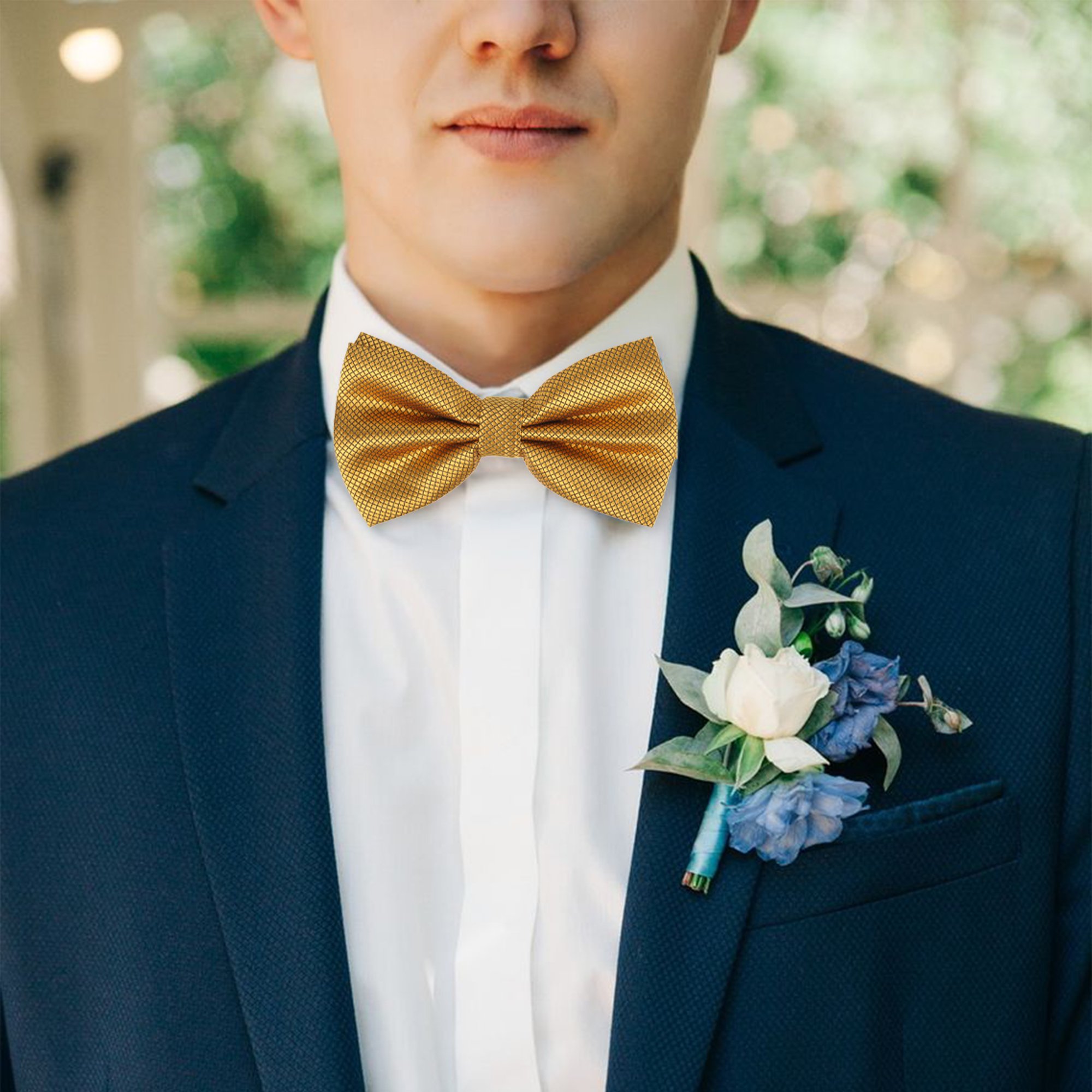 Blue Wedding Suit With Bow Tie Navy Blue Tuxedo With Yellow Bow Tie
