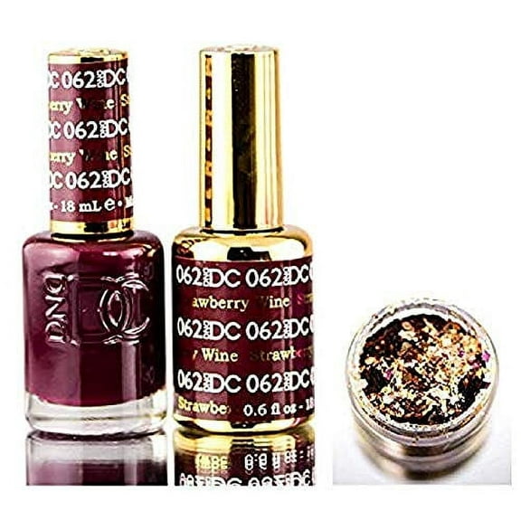 DND DC Reds GEL POLISH DUO, Gel Lacquer 0.5 oz Matching Nail Polish Color 0.5 oz, Daisy Nails (with bonus side Glitter) Made in USA (Strawberry Wine (062))