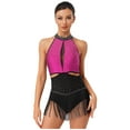 thumbnail image 2 of TiaoBug Women's Latin Dance Dress Backless Halter Neck Tassels Fringe Skirt Leotard Salsa Tango Dancewear Hot Pink S, 2 of 6