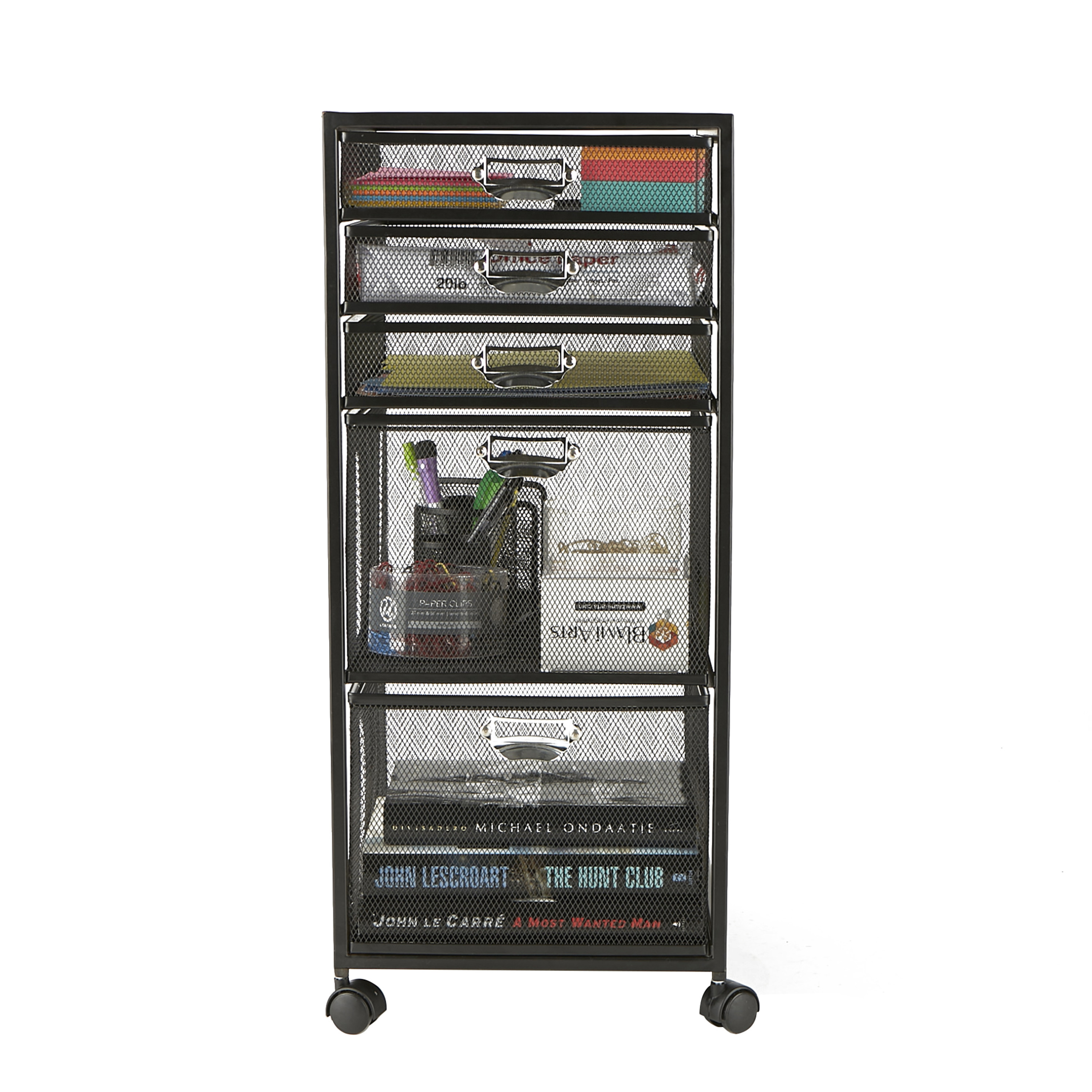 Mind Reader Rolling File Cart with 5 Drawers and Wheels, Black