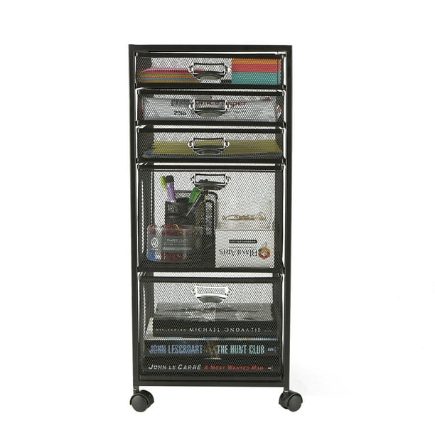 Mind Reader Rolling File Cart with 5 Drawers and Wheels, Black