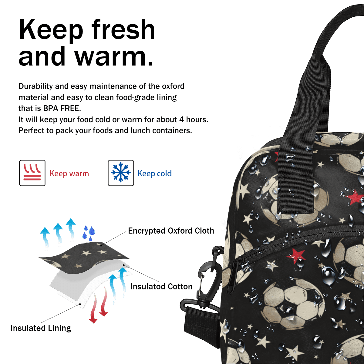 Herdesigns Soccer Insulated Lunch Bag for Women Men Adults Large Reusable Lunch Box Sports Leakproof Cooler Tote Bags with Adjustable Shoulder Strap