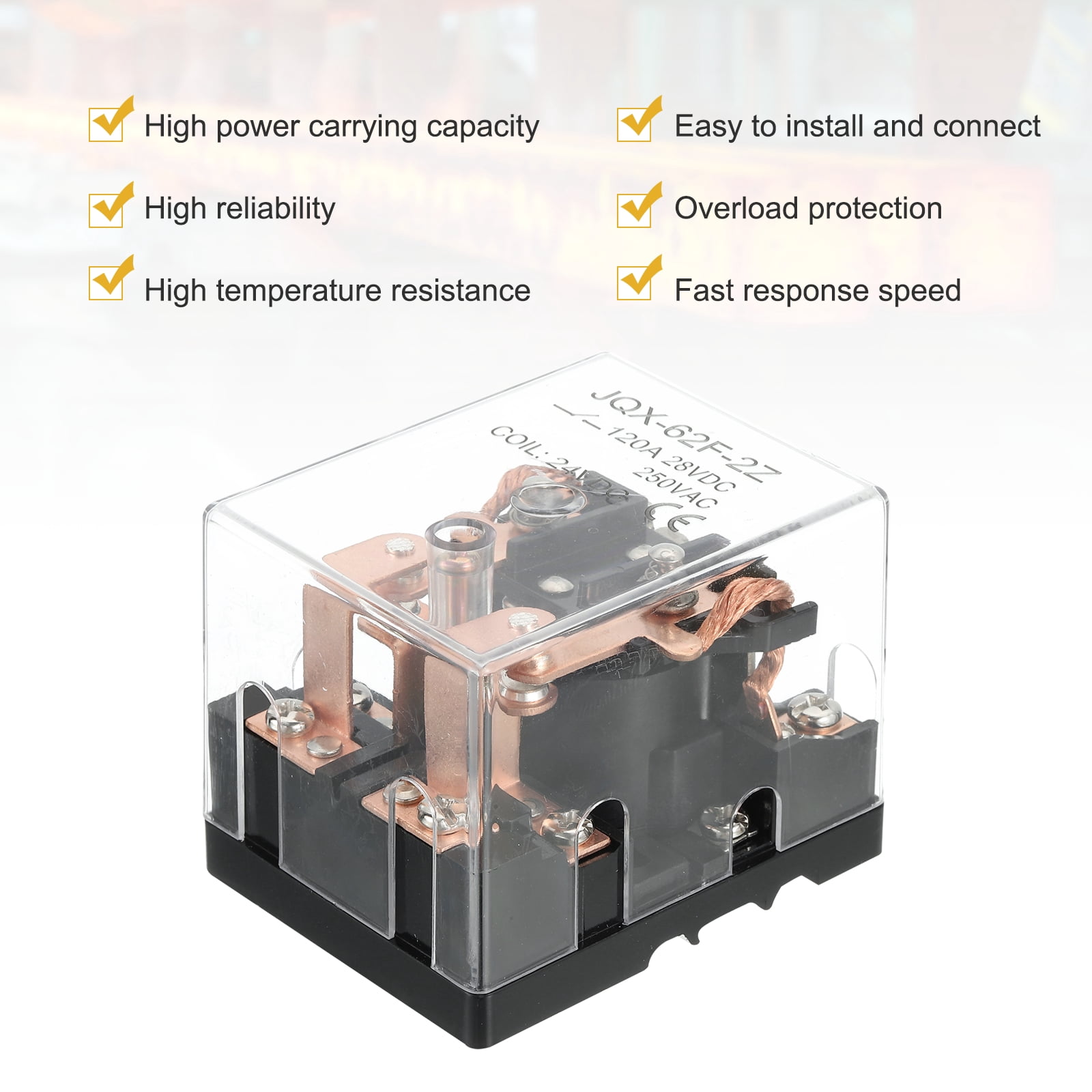 DC24V 120A Electromagnetic Relay, High Power Relay DPDT 2NO 2NC 8 Terminals Din Rail Mounting