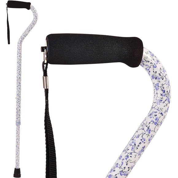 Bastón de diseño ajustable DMI con mango descentrado, agarre cómodo y correa, diseño de flores pequeñas