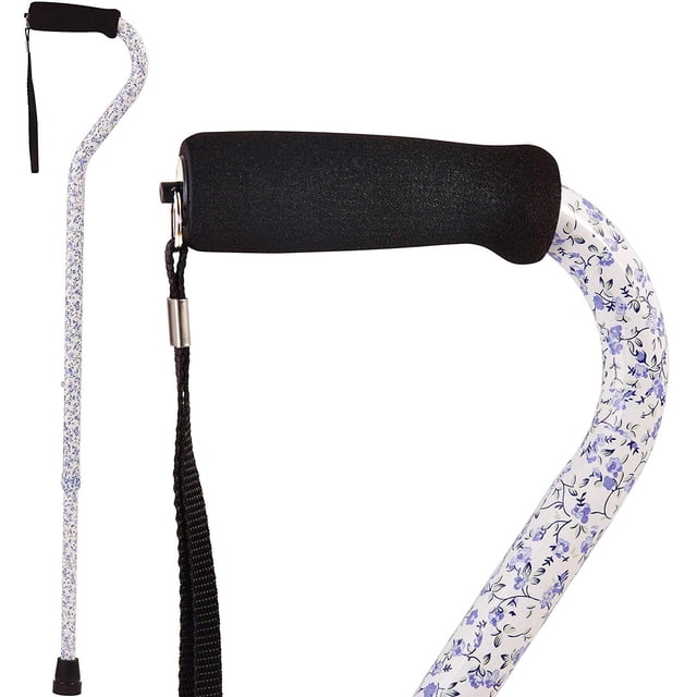 Bastón de diseño ajustable DMI con mango descentrado, agarre cómodo y correa, diseño de flores pequeñas