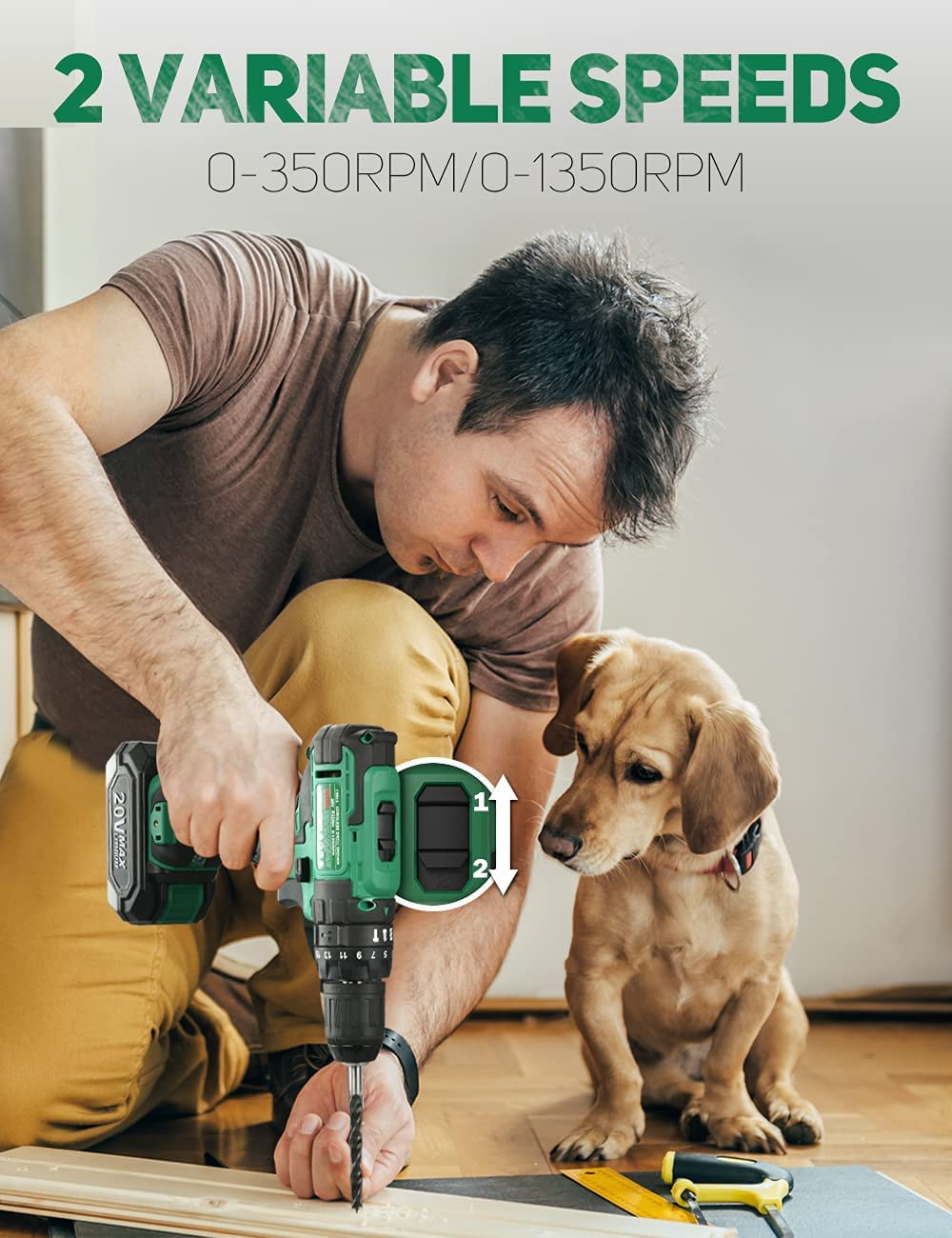 Buy KIMO Cordless Drill Driver Kit, 46PCS Accessories, 20V Impact Drill