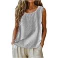 thumbnail image 2 of Linen Sleeveless Tops for Women, Round-Neck Breathable Tank Top Summer Cool-Stay and Comfortable Summer Blouse for Weekend Outings, White 2XL, 2 of 6