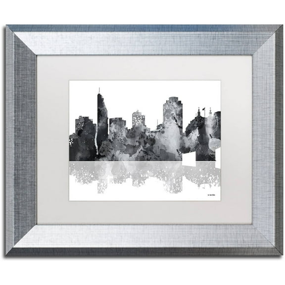 Trademark Fine Art "Cincinatti Ohio Skyline BG-1" Canvas Art by Marlene Watson, White Matte, Silver Frame