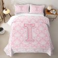 thumbnail image 2 of Manfei Pink Princess Letter I Bow Twin Quilt Set, Boho Damask Flower Twin Coverlet Set for Girls Women, 2 Pieces, 2 of 7