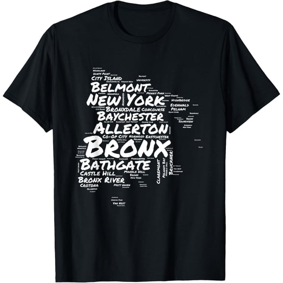Boogie Down Bronx Neighborhoods Word Cloud Bronx New York T-ShirtMen and women, Black T-shirt, size: Extra large