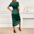 thumbnail image 5 of Laqbezok Women's Satin Wrap V-Neck Dress, Sexy Short Puff Sleeve Bodycon Gown, Ruched Asymmetrical Hem Cocktail Party Outfit for Wedding Guest, 5 of 5