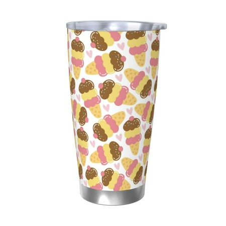 

Susaid Cute Ice Cream Print 20oz Car Cup Insulated Coffee Cup Fully Spill Proof Travel Coffee Mug Stainless Steel Tumbler for Work Home Outdoor Car-Without Straw