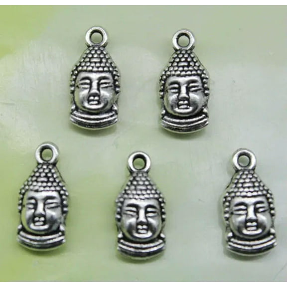 U8MO 4/10/30/50pc Double sided Buddha's head charms pendants Jewelry Making 15x7mm-ancient silver-10pcs