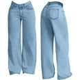 thumbnail image 5 of vigerkar Wide Leg Jeans for Women Mid Waist Baggy Stitch Decor Denim Washed Pants (Blue, S), 5 of 5