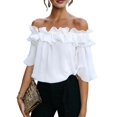 thumbnail image 2 of Women'S Off Shoulder Ruffle Short Sleeve Chiffon Blouse White L, 2 of 7