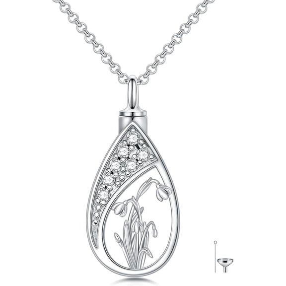 12 Birth Flower Urn Necklaces for Ashes 925 Sterling Silver Teardrop Urn Necklace Flower Cremation Jewelry with Funnel Filler Kit Ashes Necklace for Women Human