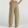 thumbnail image 5 of Jeans for Women Casual High Waisted Straight Wide Leg Pants Loose Cargo Denim Pants with Pockets Drawstring Khaki, 5 of 7