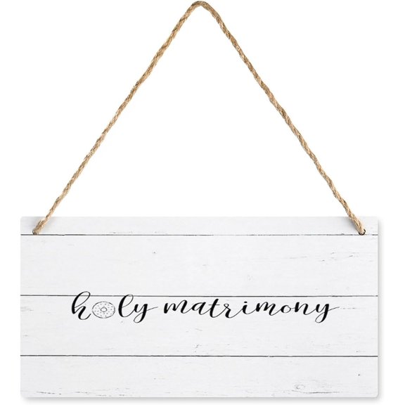 Holy Matrimony Quote Funny Wall Decor Signs Farmhouse Bathroom Decor Wooden Signs Rustic Bathroom Home Decor Walls Vintage Wooden Bathroom Toilet Living Room Decor 6X12 Inch