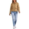 thumbnail image 2 of INSPIRE CHIC Outerwear Coat for Women Long Sleeve Button Cropped Jacket Coat S Khaki, 2 of 5