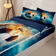 thumbnail image 3 of Erosebridal Fiery Soccer Ball Pattern Zipper Twin Comforter Sets with Fitted Sheet and 2 Pillowcases,Splash Water Print Zipper Bedding Set,Blue Orange White,Navy Blue Reversible, 3 of 6