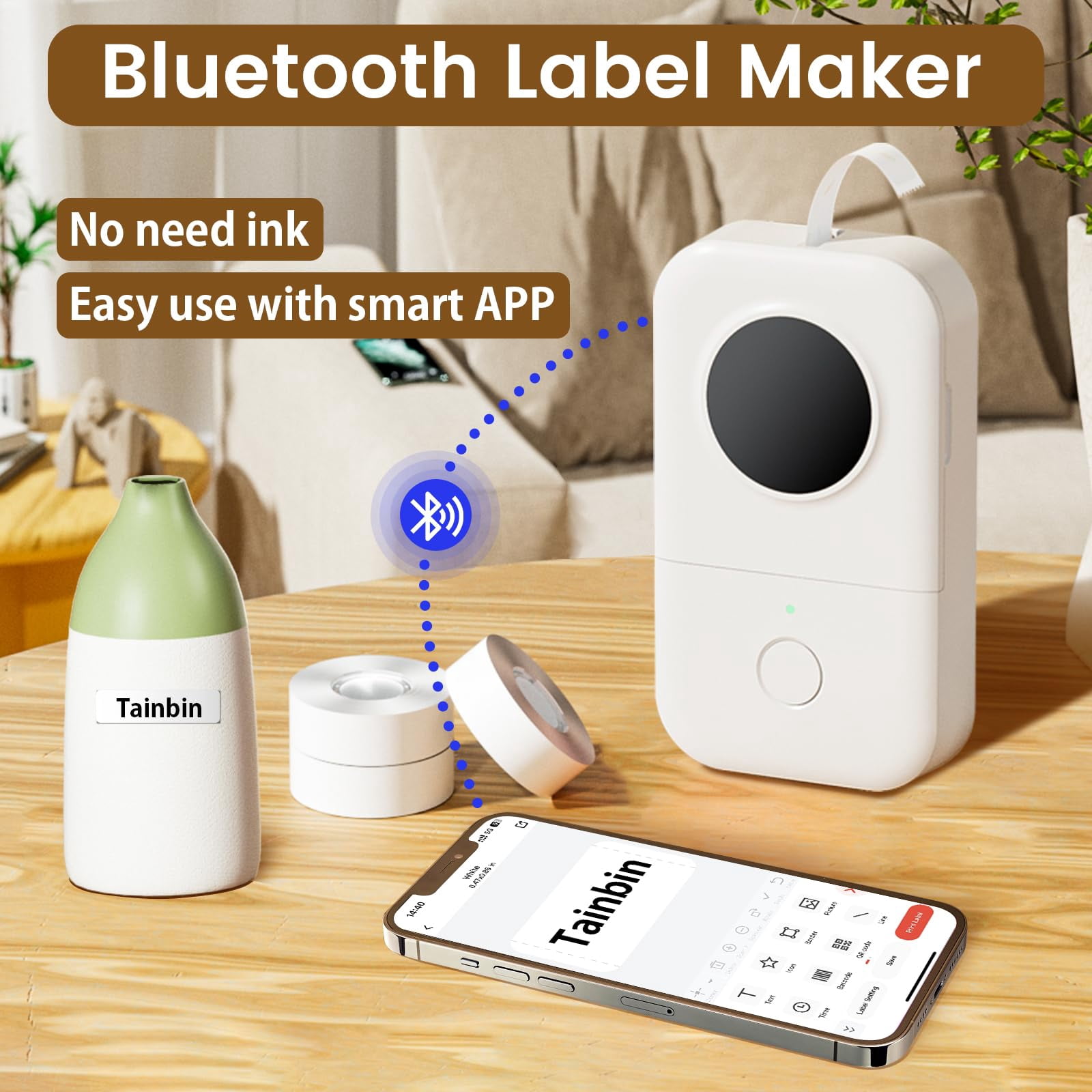 D30 Label Maker With 3 Tapes  Wireless Mini Pocket Smartphone Machine Small Thermal Printer Rechargeable Labeler For Home Office Works Tablet Phones