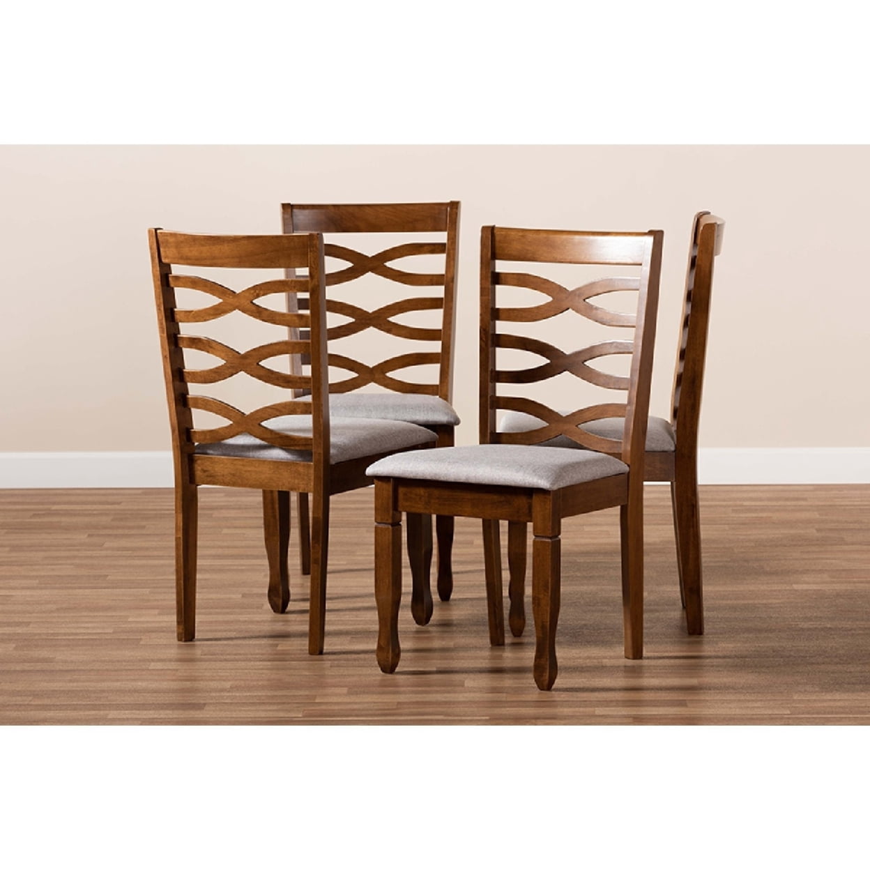 Baxton Studio Elijah Modern and Contemporary Grey Fabric Upholstered and Walnut Brown Finished Wood 4-Piece Dining Chair