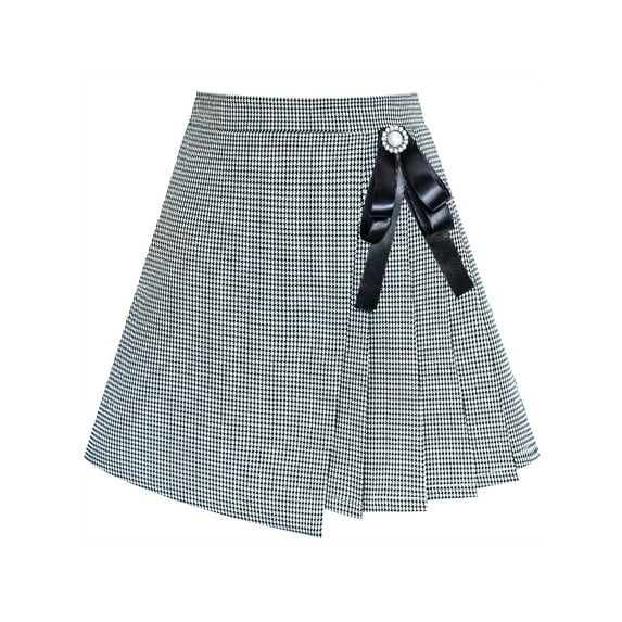 Girls Skirt Pleated Plaid Skirt Black White Back School Uniform 6 Years