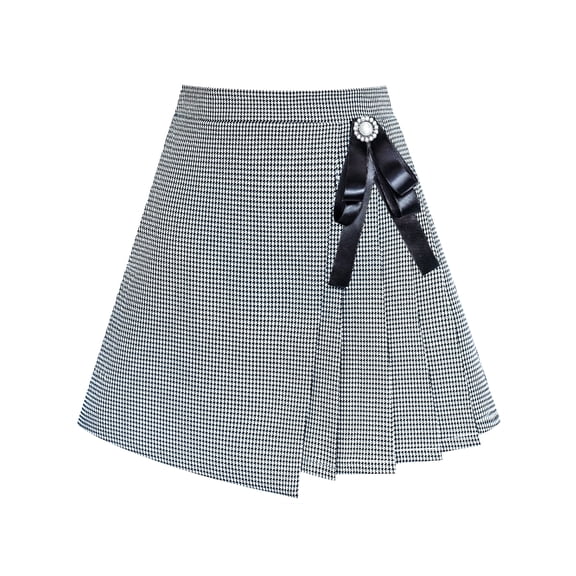 Girls Skirt Pleated Plaid Skirt Black White Back School Uniform 6 Years