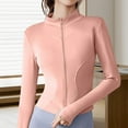 thumbnail image 4 of El gimnasio remata el poliéster lleno Spandex de las tapas de la yoga de la cremallera completa de las mujeres versátil con se levanta M rosa, 4 of 8