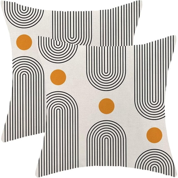Boho Mid Century Pillow Covers 16x16 Inch Set of 2, Abstract Simple Sun Arch Decorative Throw Pillowcase Boho Modern Outdoor Farmhouse Cushion Cover for Sofa Couch Bed Living Room Decor