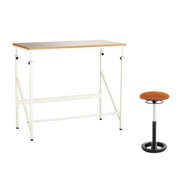 Safco Elevate 48" Standing Desk with Drafting Chair in Cream and Orange