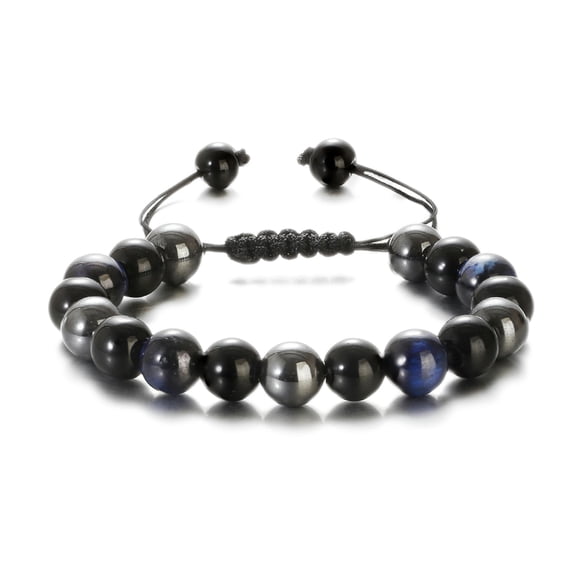 HOOUN 10MM Natural Hematite Tiger Eye Chain Bracelet Men Women Fashion Handmade Bangle-Style 3